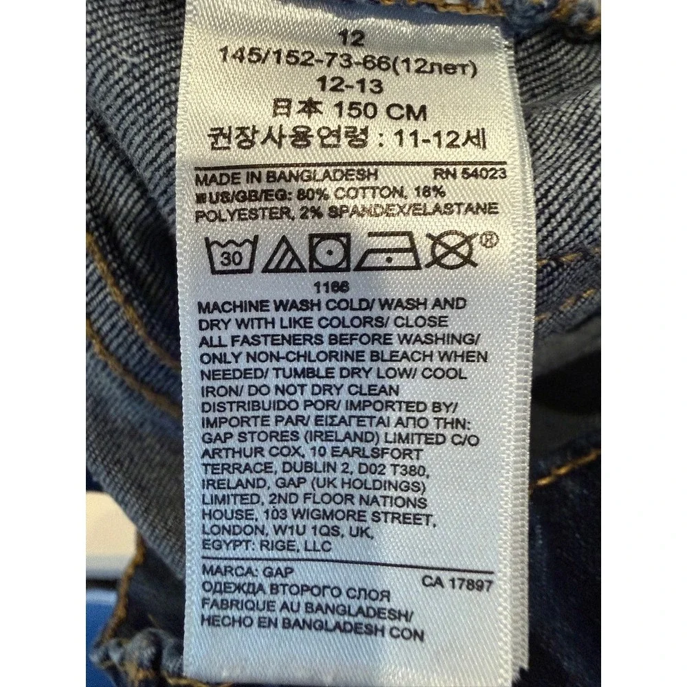 Gap Boys Stretch Straight Jeans Size 12 Dark Wash Excellent Blue Denim